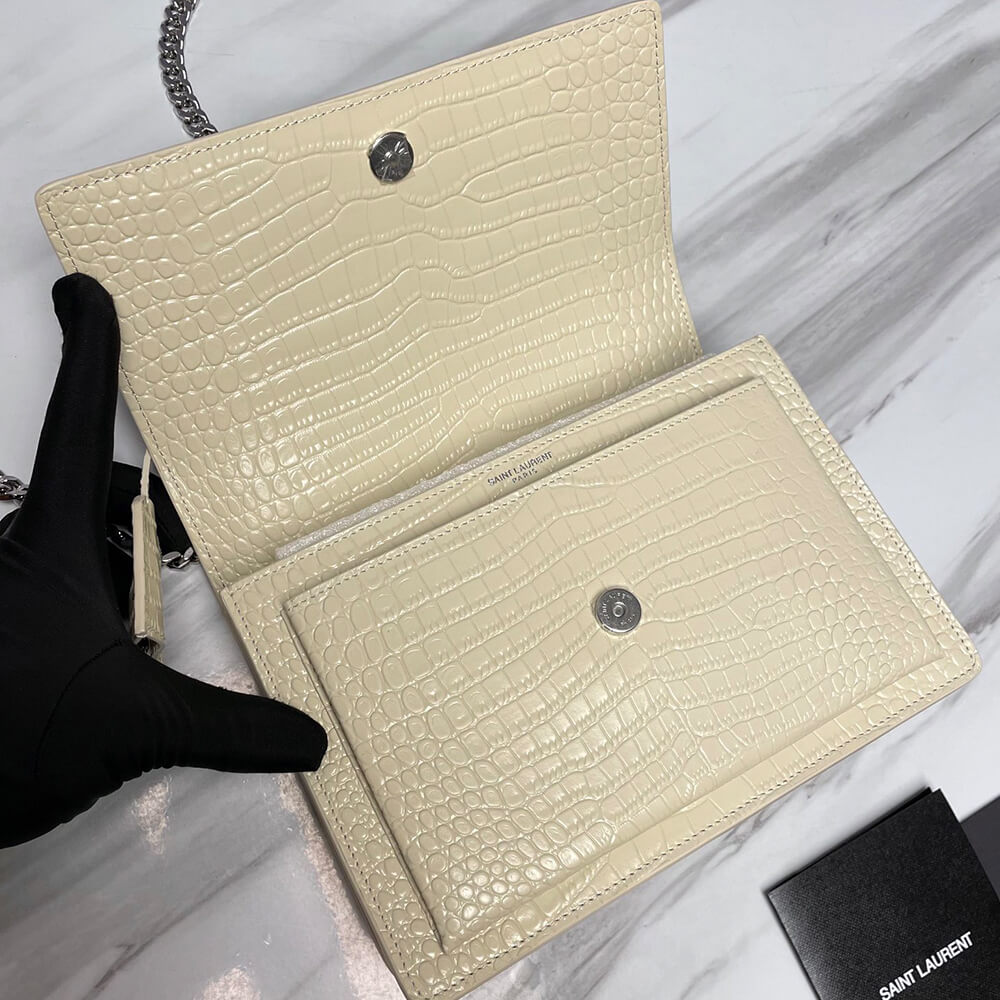 YSL Sunset Medium Chain Bag In Crocodile-Embossed Shiny Leather - Replica Luxury Bags™