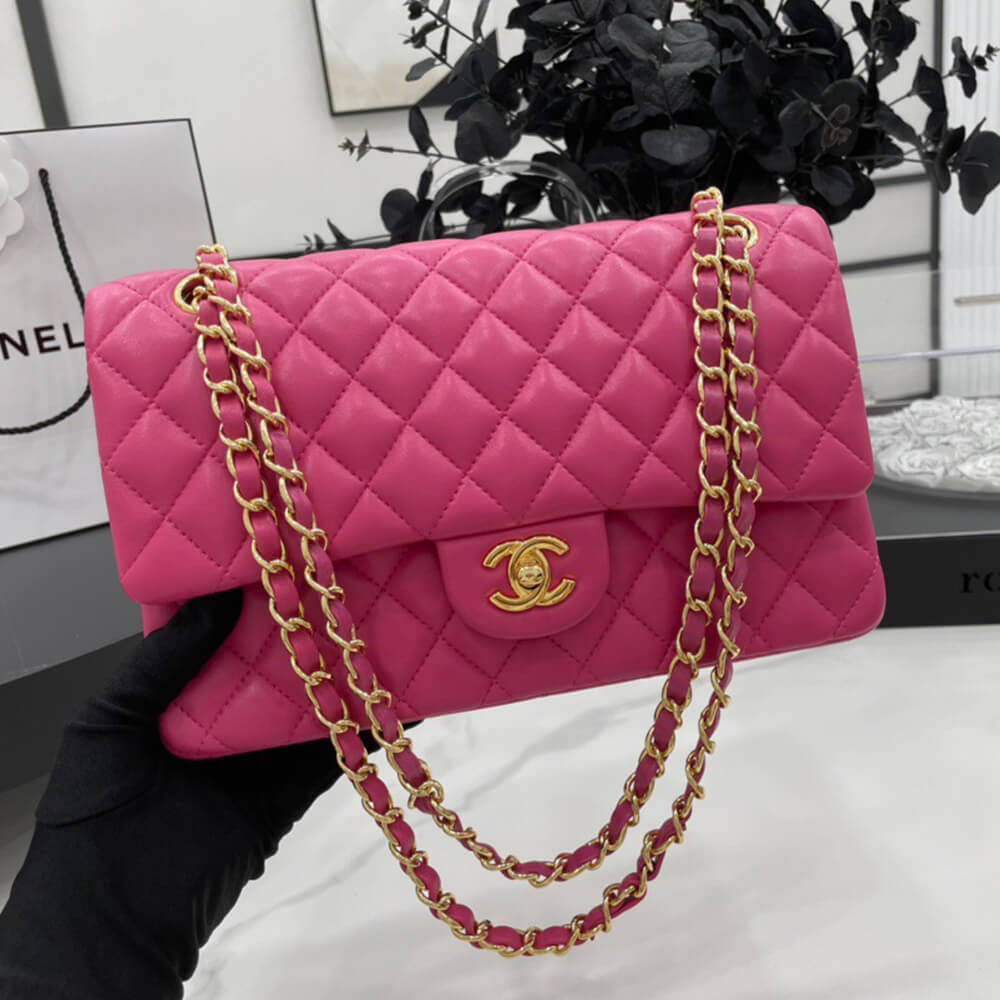 Chanel Classic Flap Medium Bag in Magenta Leather Gold Hardware - Replica Luxury Bags™
