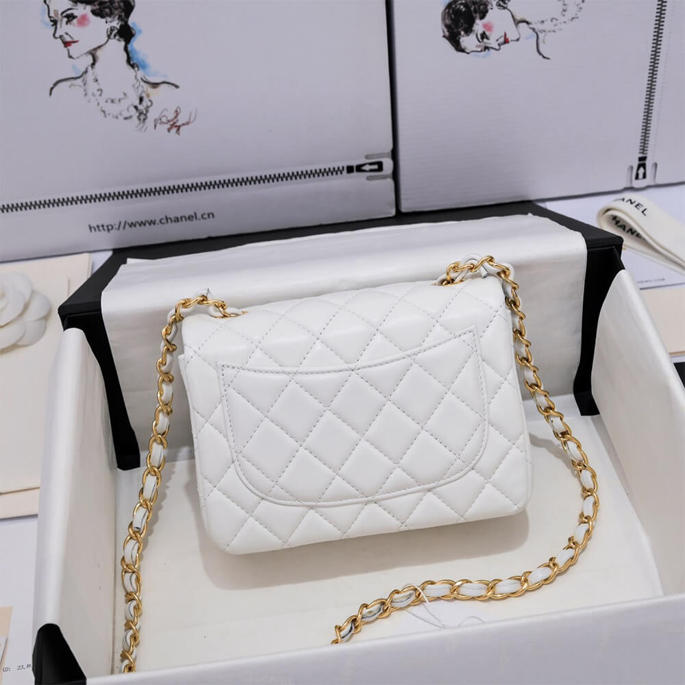 Chanel Mini Flap Bag in White with Gold Hardware - Replica Luxury Bags™