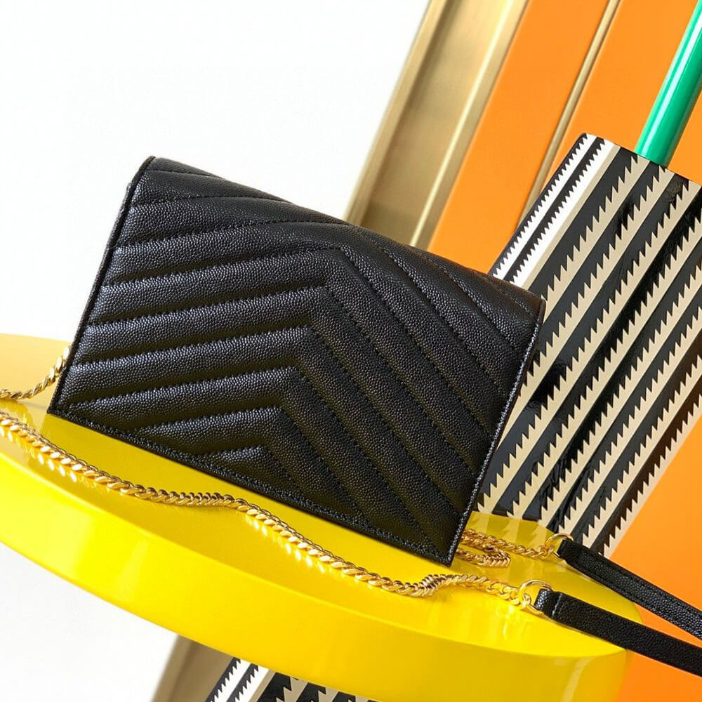 YSL Cassandre Envelope Chain Wallet Bag in Grain De Poudre Leather - Replica Luxury Bags™