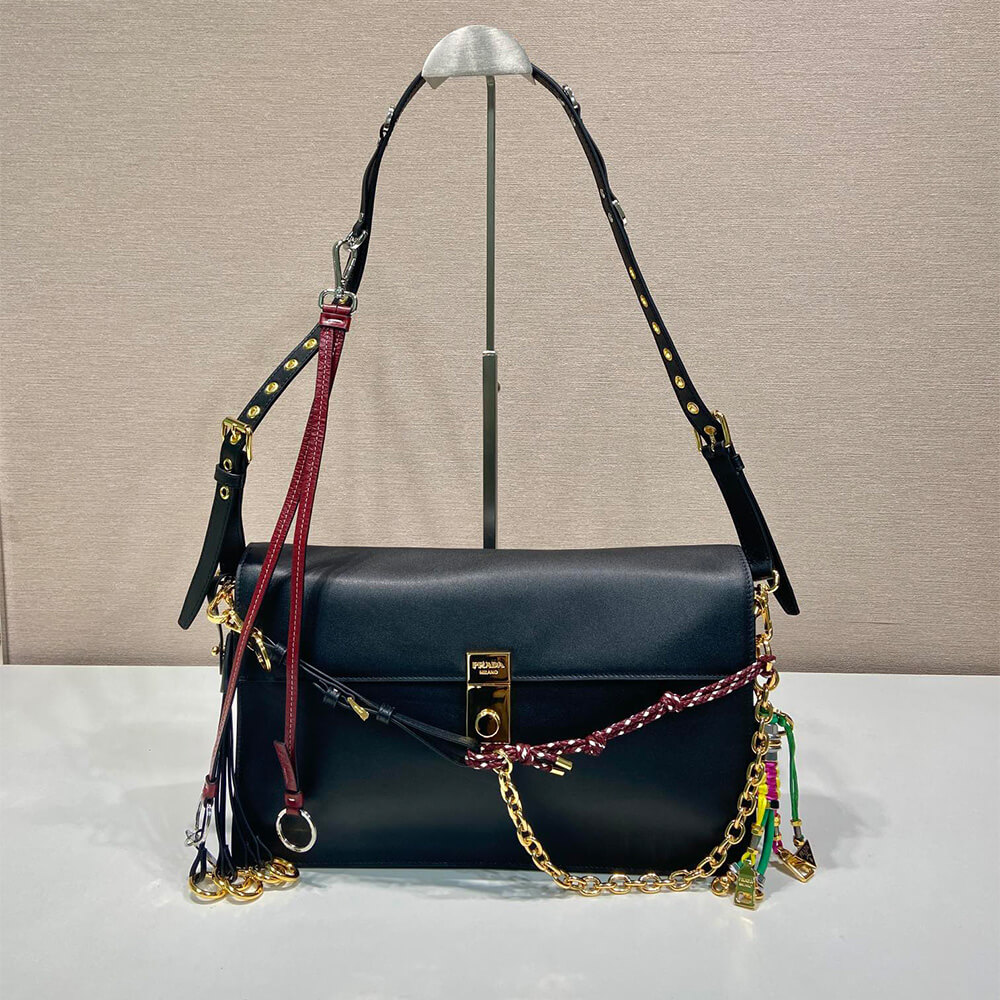 Prada Soft Sound Large Leather Shoulder Bag With Charms - Replica Luxury Bags™
