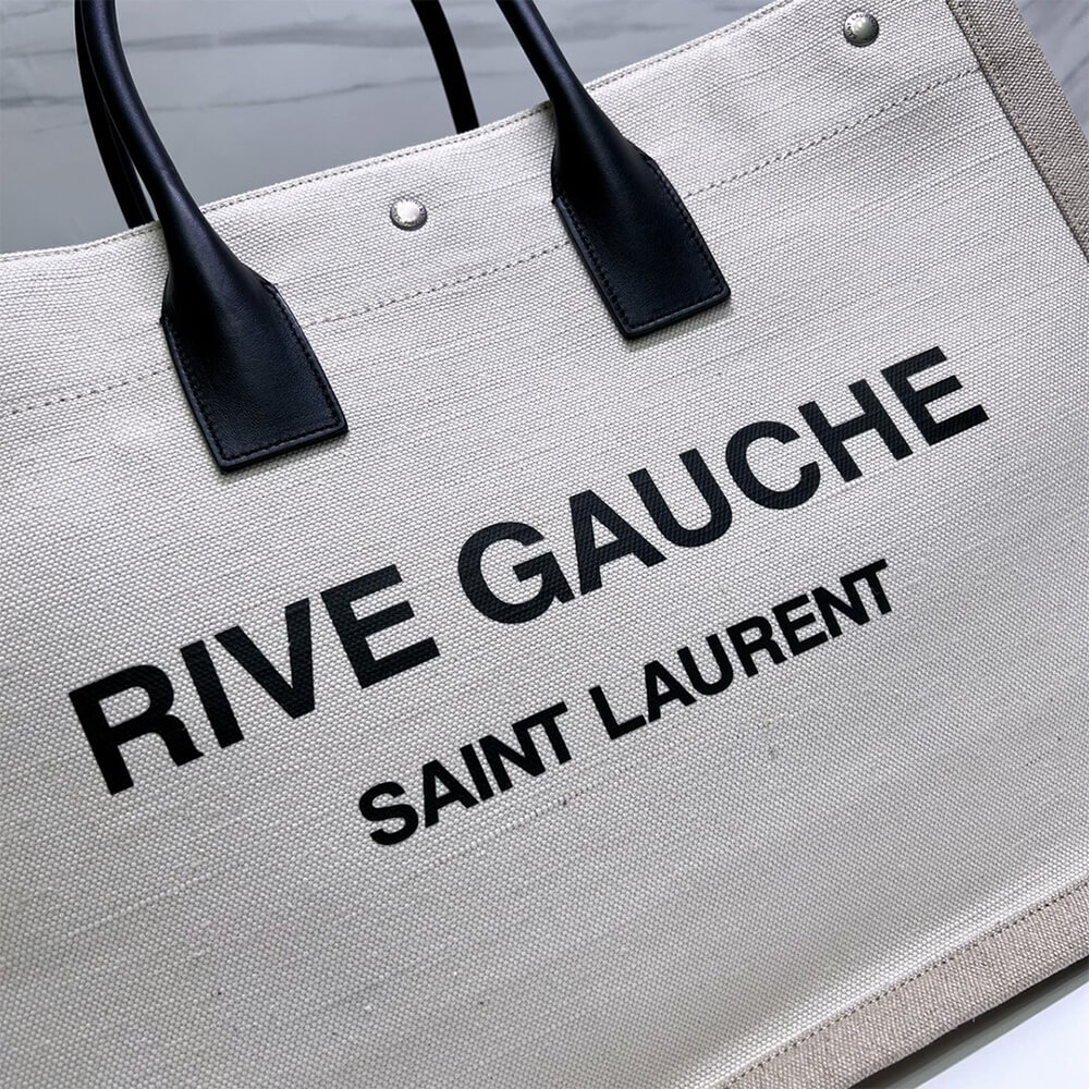 YSL Rive Gauche Tote Bag In Linen And Leather - Replica Luxury Bags™
