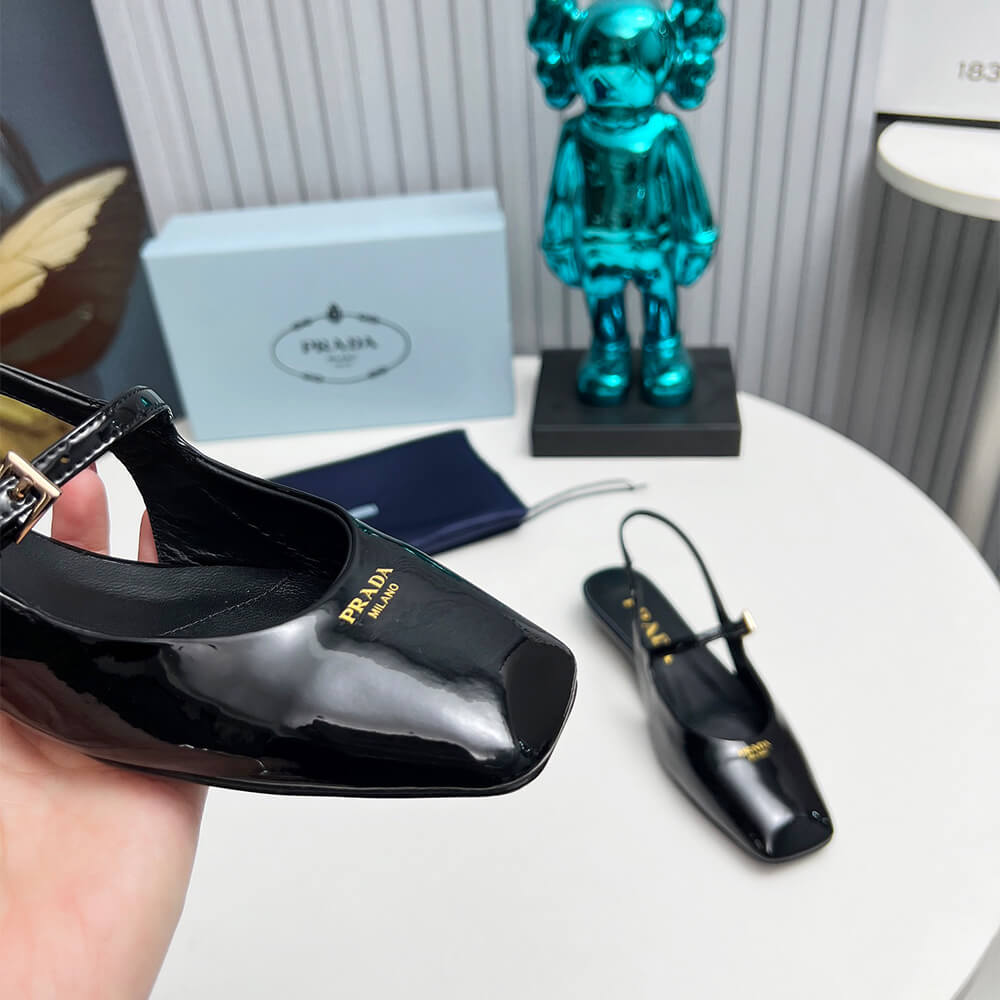 Prada Patent Leather Slingback Ballerinas Shoes - Replica Luxury Bags™