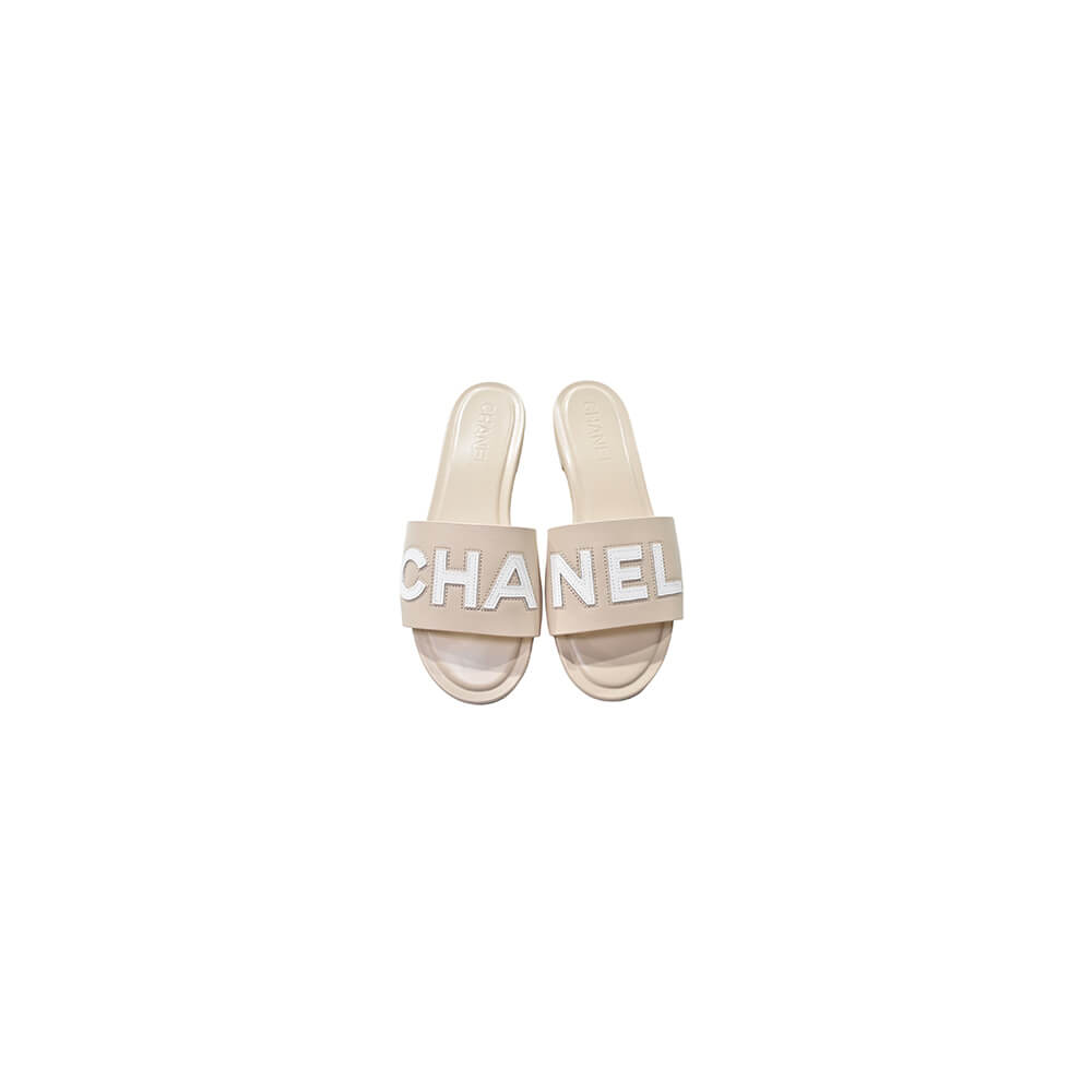Chanel Ivory Slides Shoes - Replica Luxury Bags™
