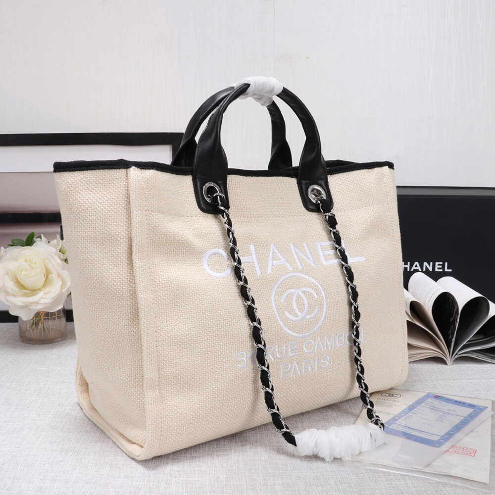 Chanel Woven Straw Raffia Striped Medium Deauville Tote Bag - Replica Luxury Bags™