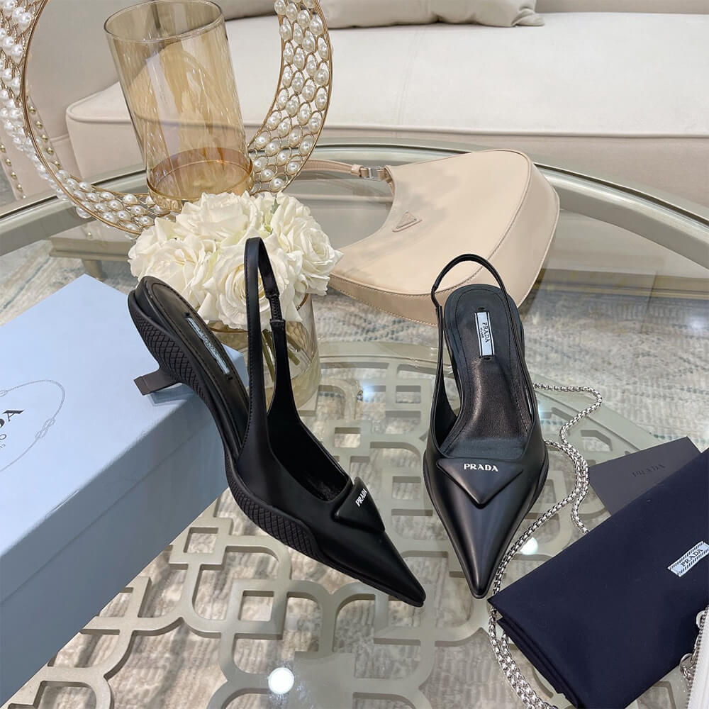 Prada Brushed Leather Slingback Pumps Shoes - Replica Luxury Bags™