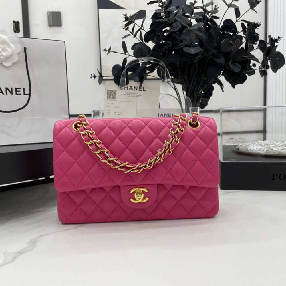 Chanel Classic Flap Medium Bag in Magenta Leather Gold Hardware - Replica Luxury Bags™