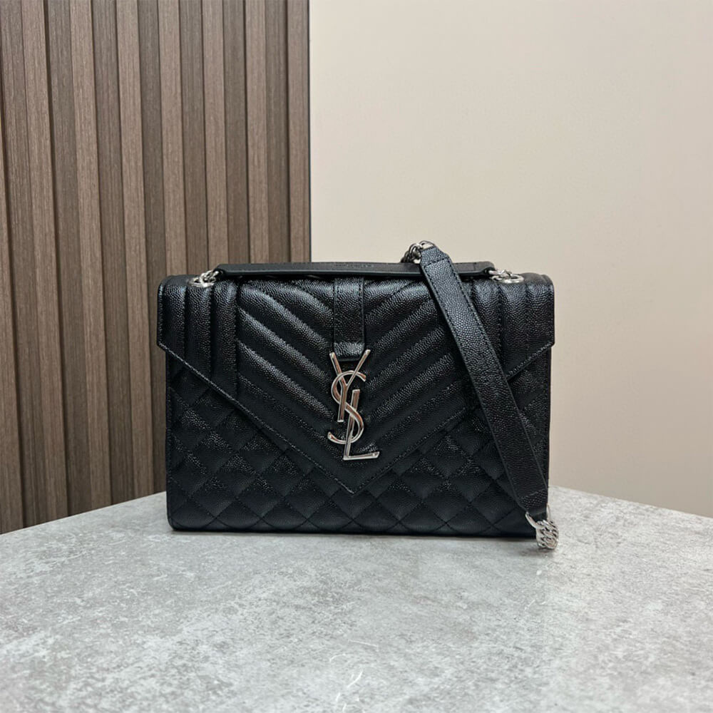 YSL Envelope Medium Bag in Grained Leather - Replica Luxury Bags™