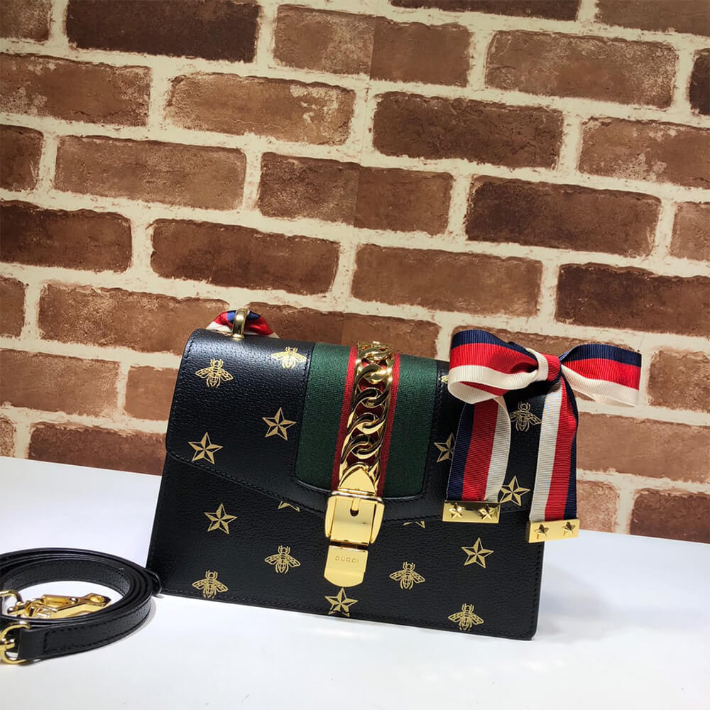 Gucci GG Sylvie Bee Star Small Shoulder Bag - Replica Luxury Bags™