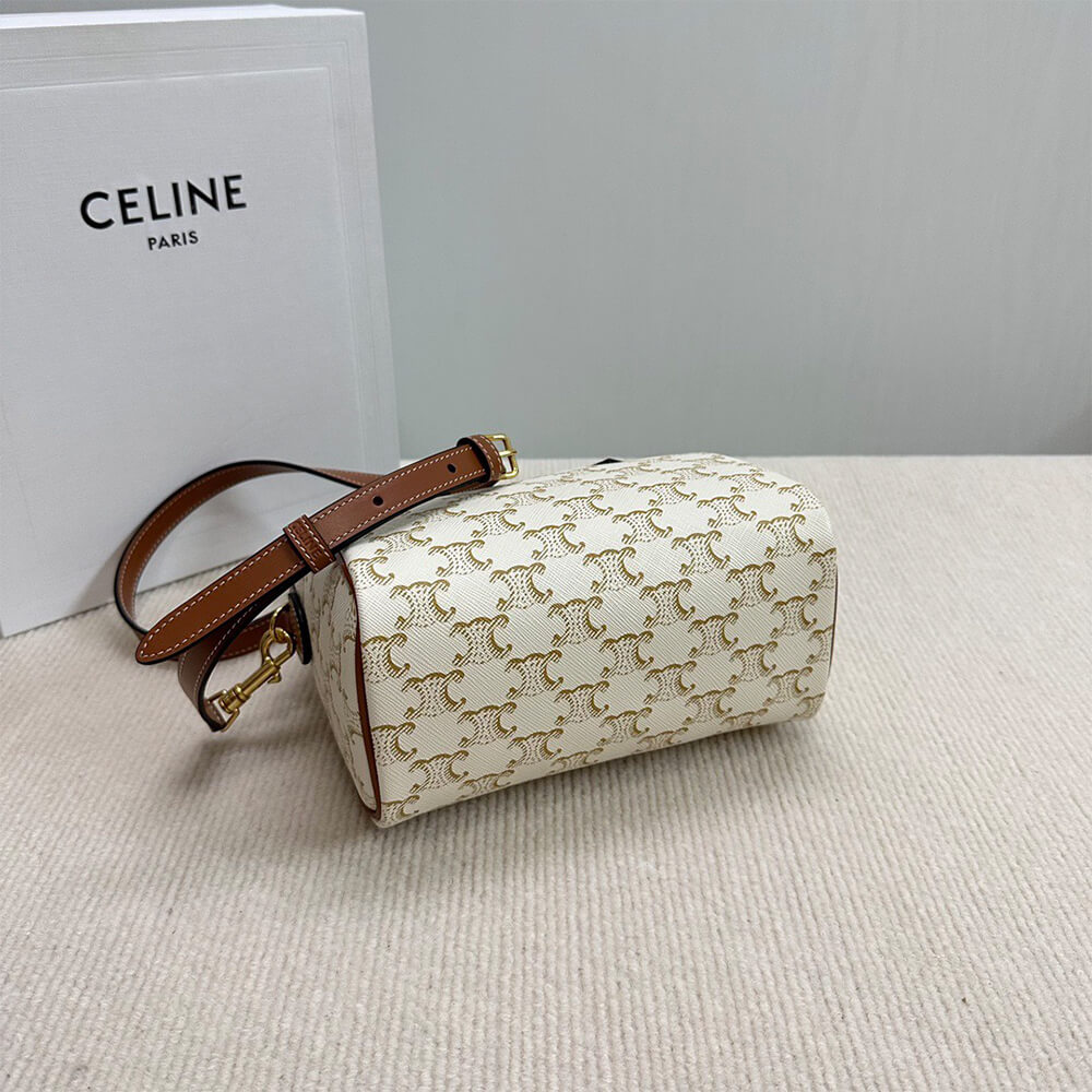 Celine Small Boston Bag in Triomphe Canvas and Calfskin - Replica Luxury Bags™