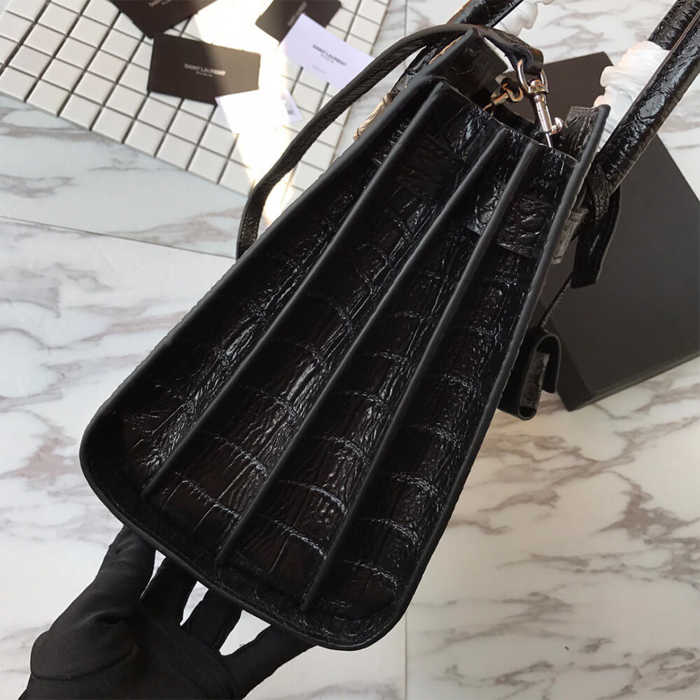 YSL Small Sac De Jour Bag in Matte Embossed Crocodile Leather - Replica Luxury Bags™
