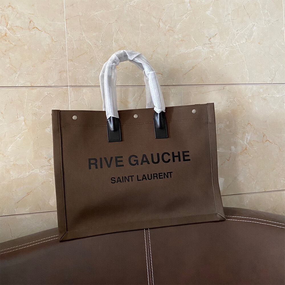 YSL Rive Gauche Large Tote Bag In Printed Canvas And Leather - Replica Luxury Bags™