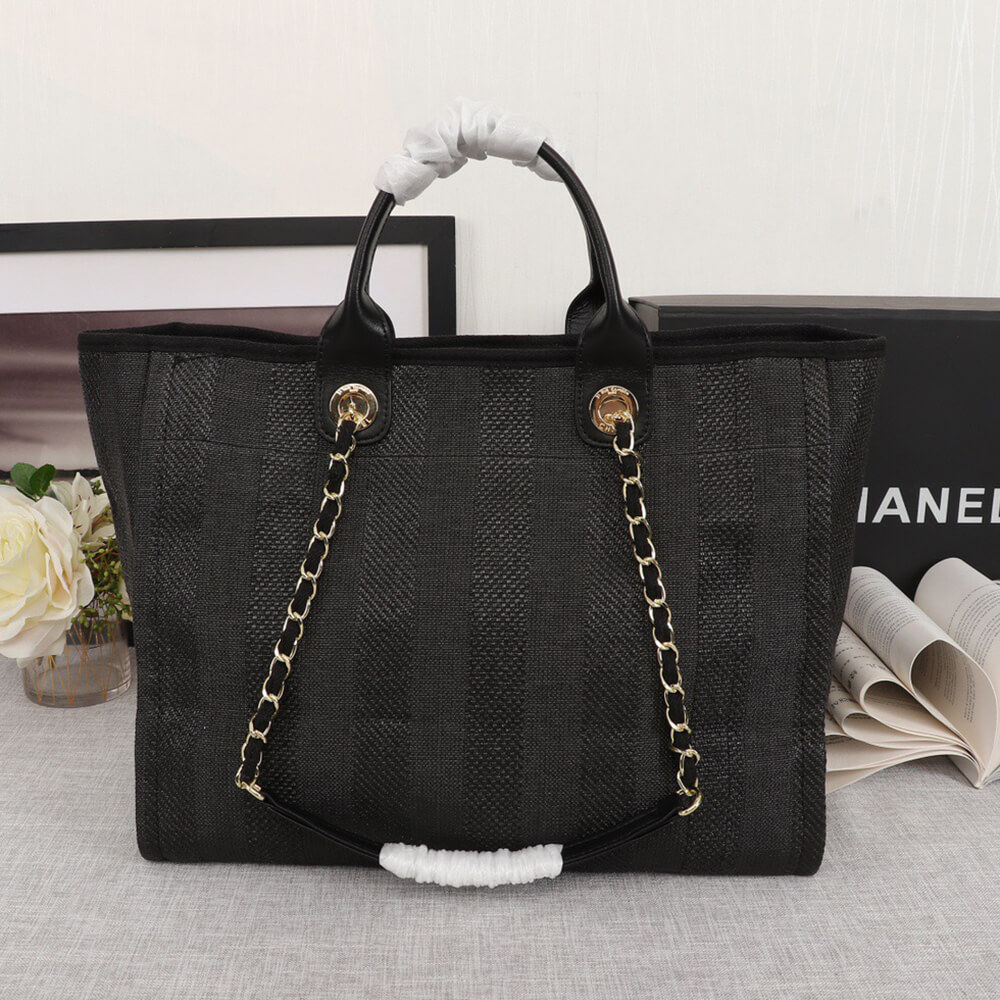 Chanel Woven Straw Raffia Striped Medium Deauville Tote Bag - Replica Luxury Bags™