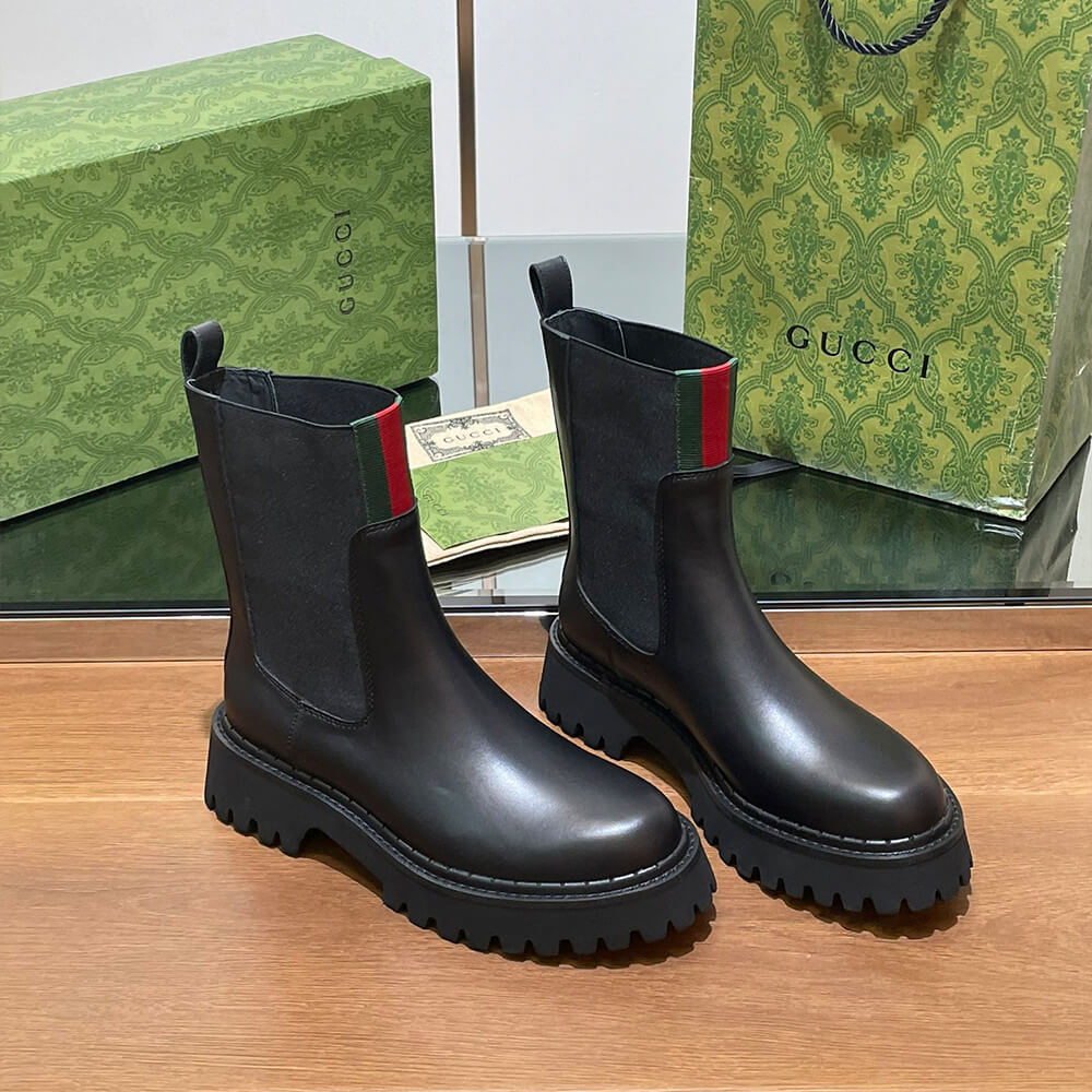 GUCCI Women s boot with Web Shoes - Replica Luxury Bags™