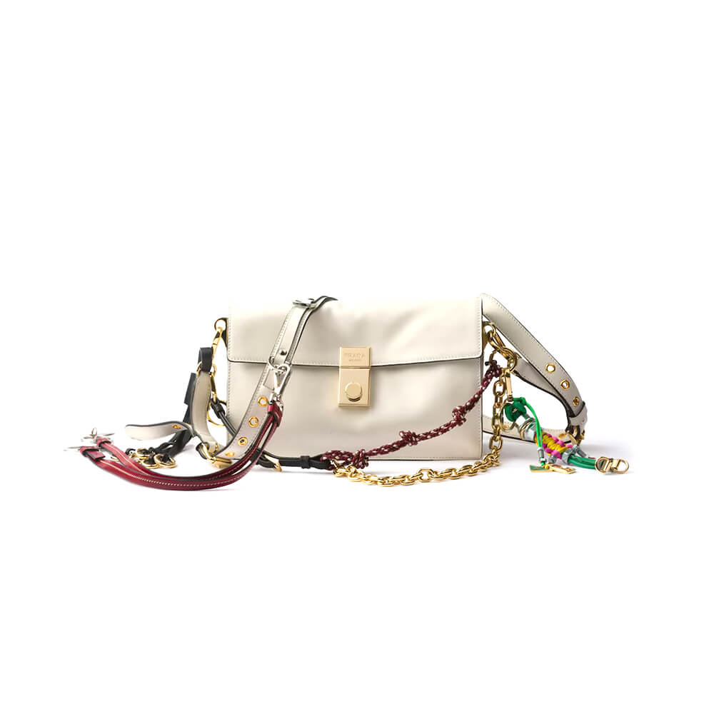 Prada Soft Sound large leather shoulder bag with charms - Replica Luxury Bags™