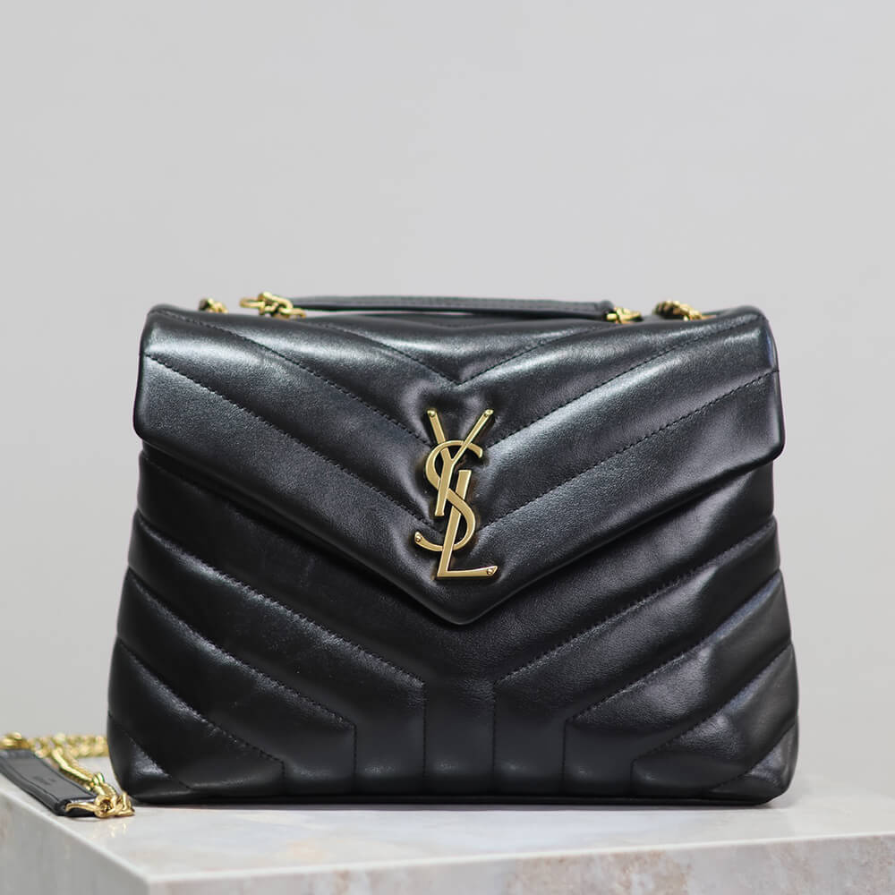 YSL Loulou Small Chain Bag in Black Leather Gold Hardware - Replica Luxury Bags™