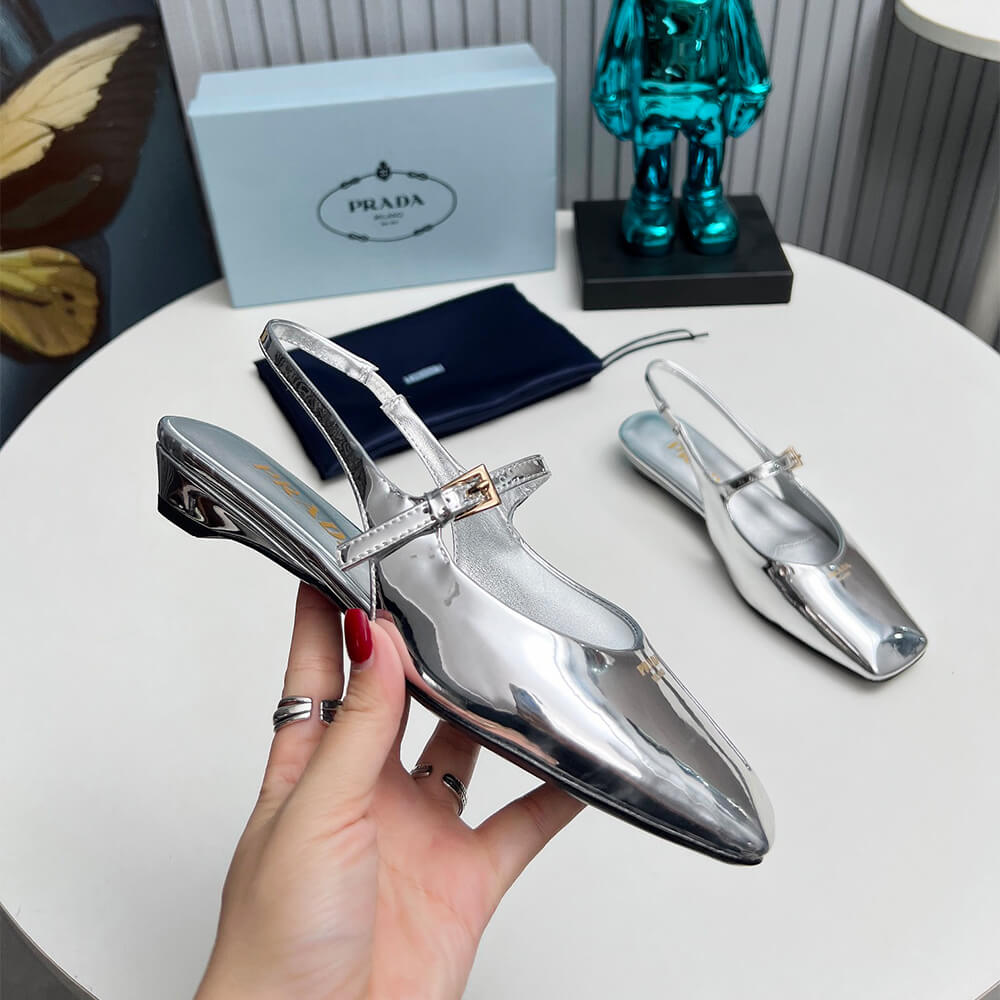 Prada Patent Leather Slingback Ballerinas Shoes - Replica Luxury Bags™