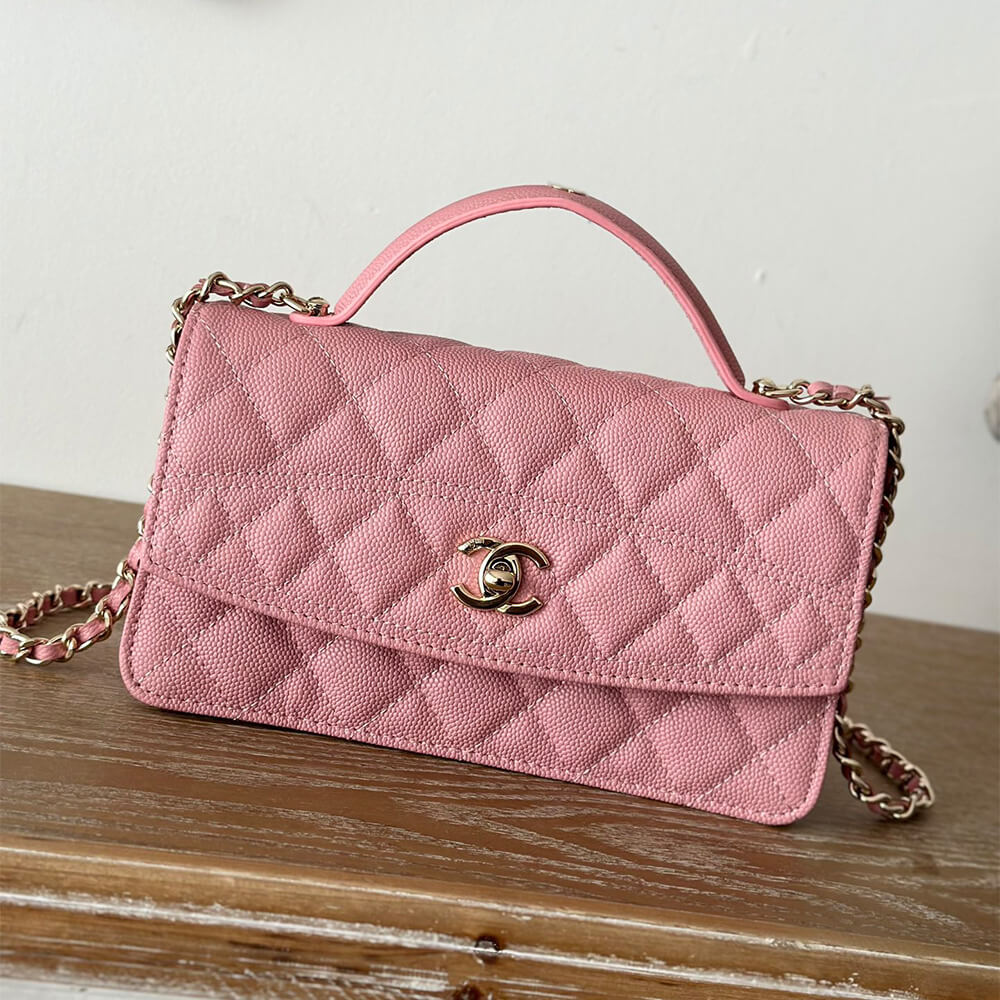 Chanel Clutch Bag With Chain and Top Handle in Pink - Replica Luxury Bags™