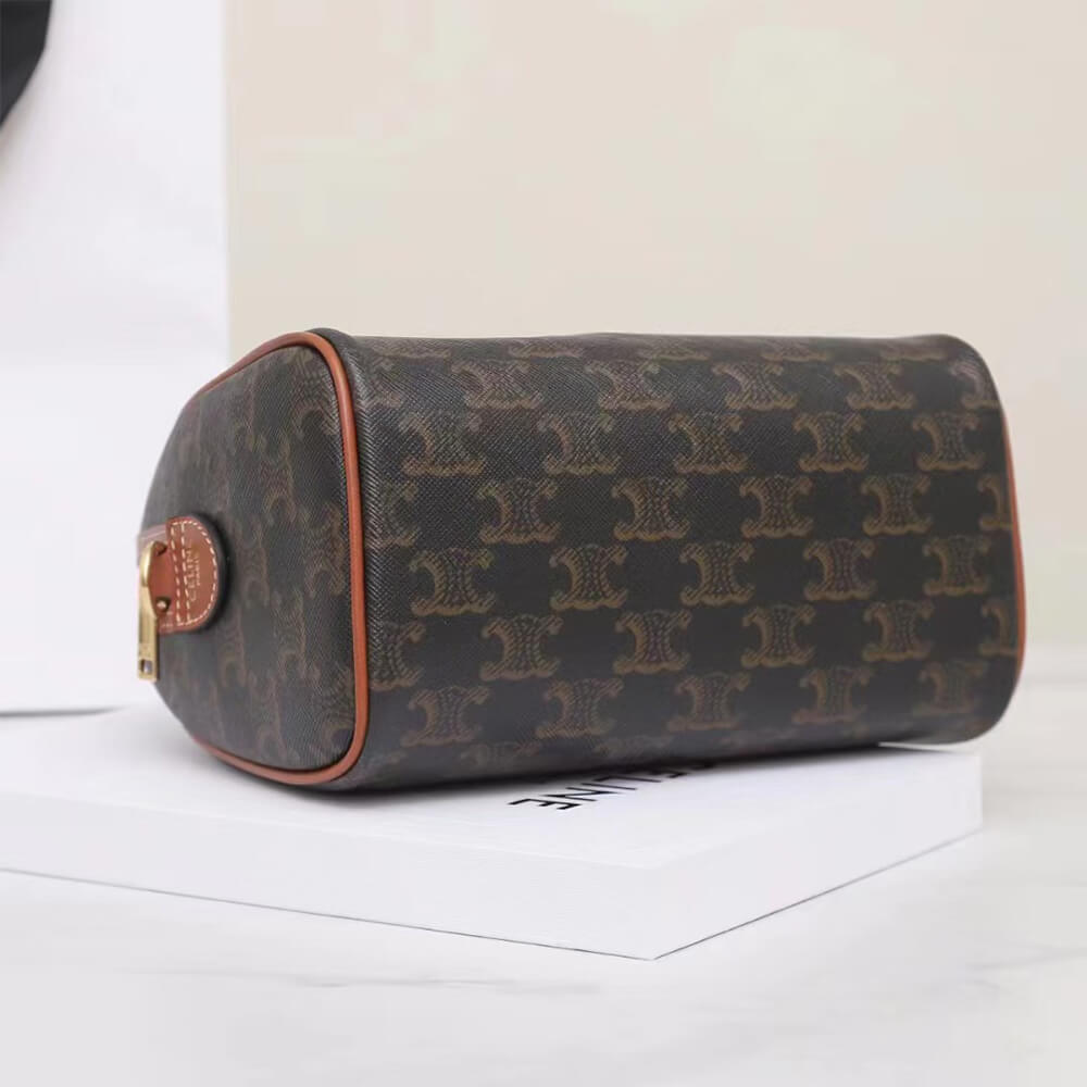 Celine Small Boston Bag in Triomphe Canvas and calfskin - Replica Luxury Bags™