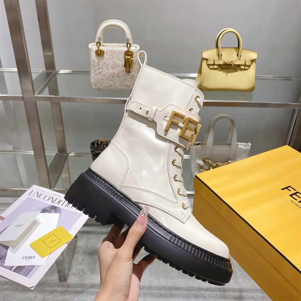 FENDI Fendigraphy logo-plaque leather boots Shoes - Replica Luxury Bags™
