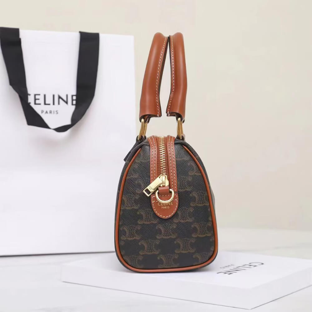 Celine Small Boston Bag in Triomphe Canvas and calfskin - Replica Luxury Bags™