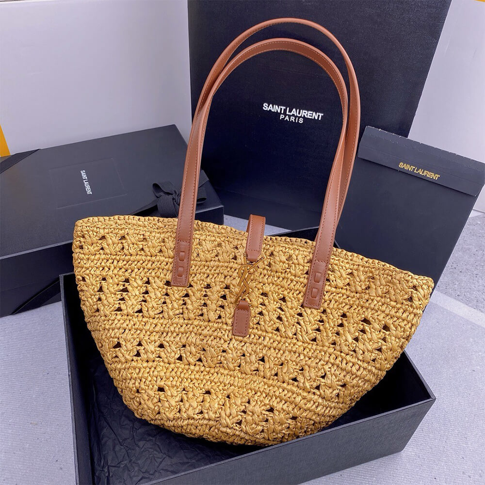 YSL Medium Panier Raffia Bag In Brown - Replica Luxury Bags™