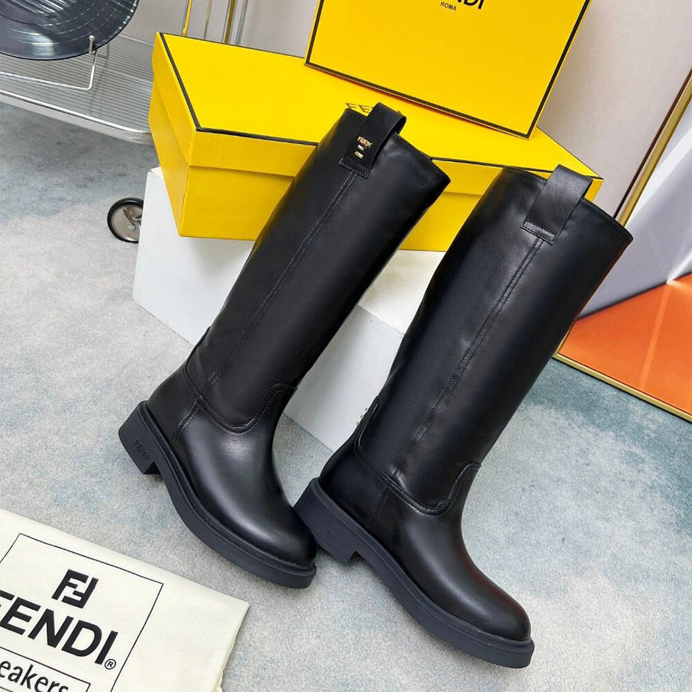 Fendi Filo Black Leather Boots Shoes - Replica Luxury Bags™