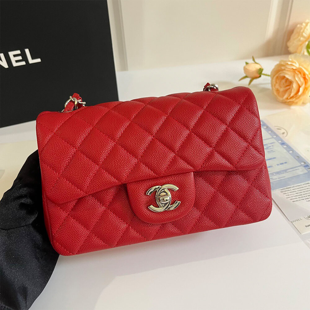 Chanel Mini Flap Bag in Red Caviar with Light Gold Hardware - Replica Luxury Bags™