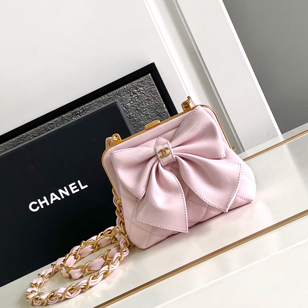 Chanel Clutch Bag With Chain Pink Bow Knot - Replica Luxury Bags™