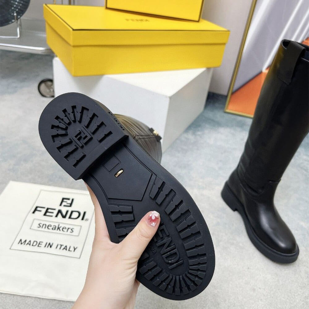 Fendi Filo Black Leather Boots Shoes - Replica Luxury Bags™