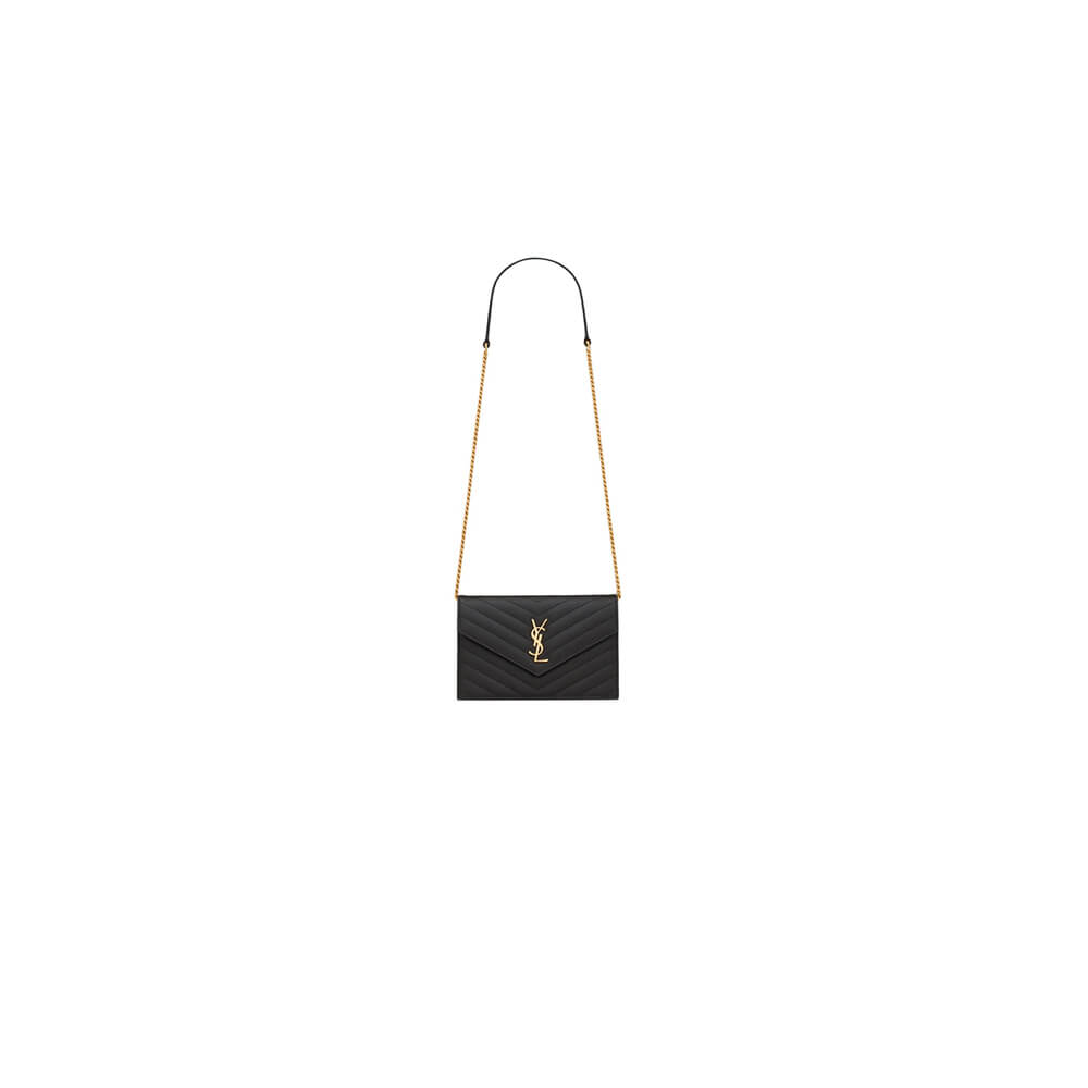 YSL Cassandre Envelope Chain Wallet Bag in Grain De Poudre Leather - Replica Luxury Bags™