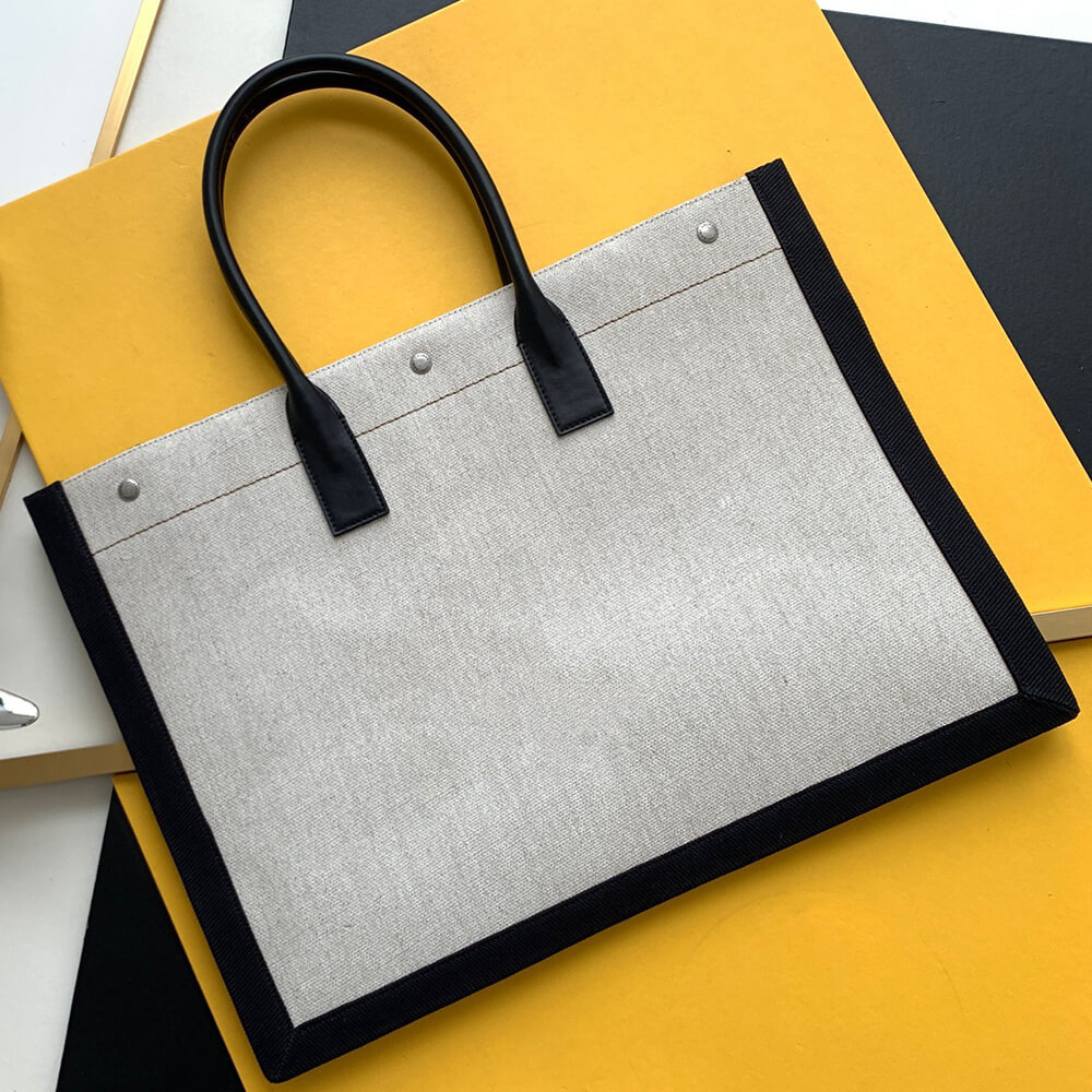 YSL RIVE GAUCHE LARGE TOTE BAG IN PRINTED CANVAS AND LEATHER - Replica Luxury Bags™