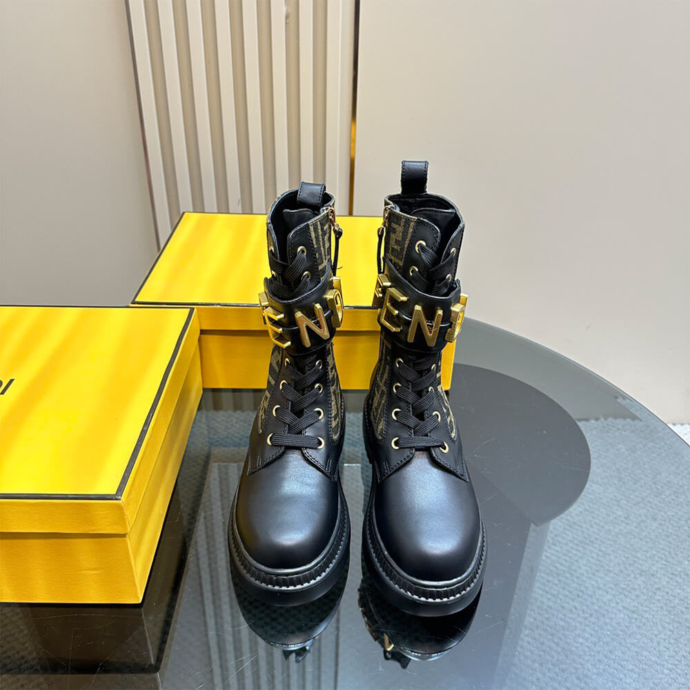 FENDI Fendigraphy logo-plaque leather boots Shoes - Replica Luxury Bags™