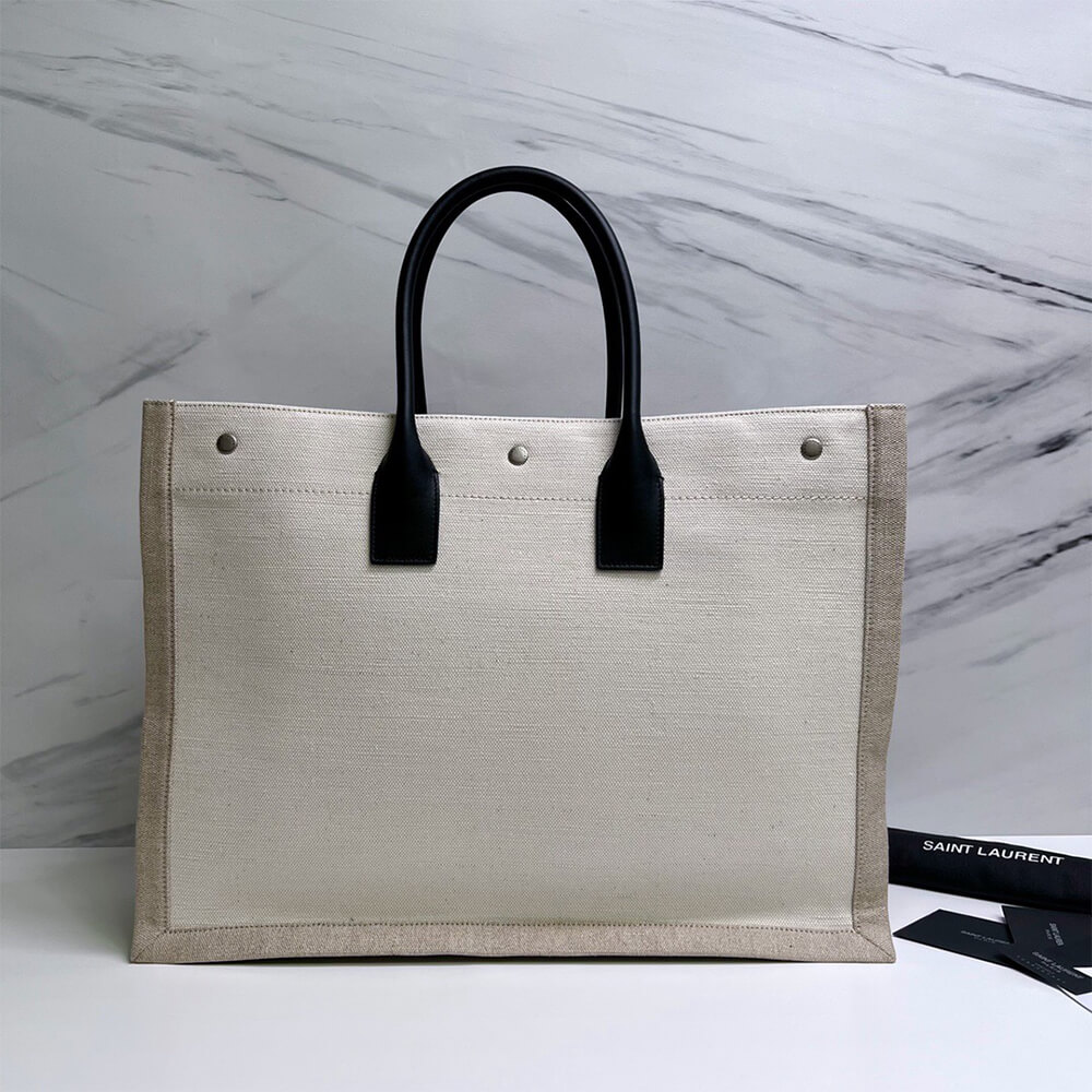 YSL Rive Gauche Tote Bag In Linen And Leather - Replica Luxury Bags™