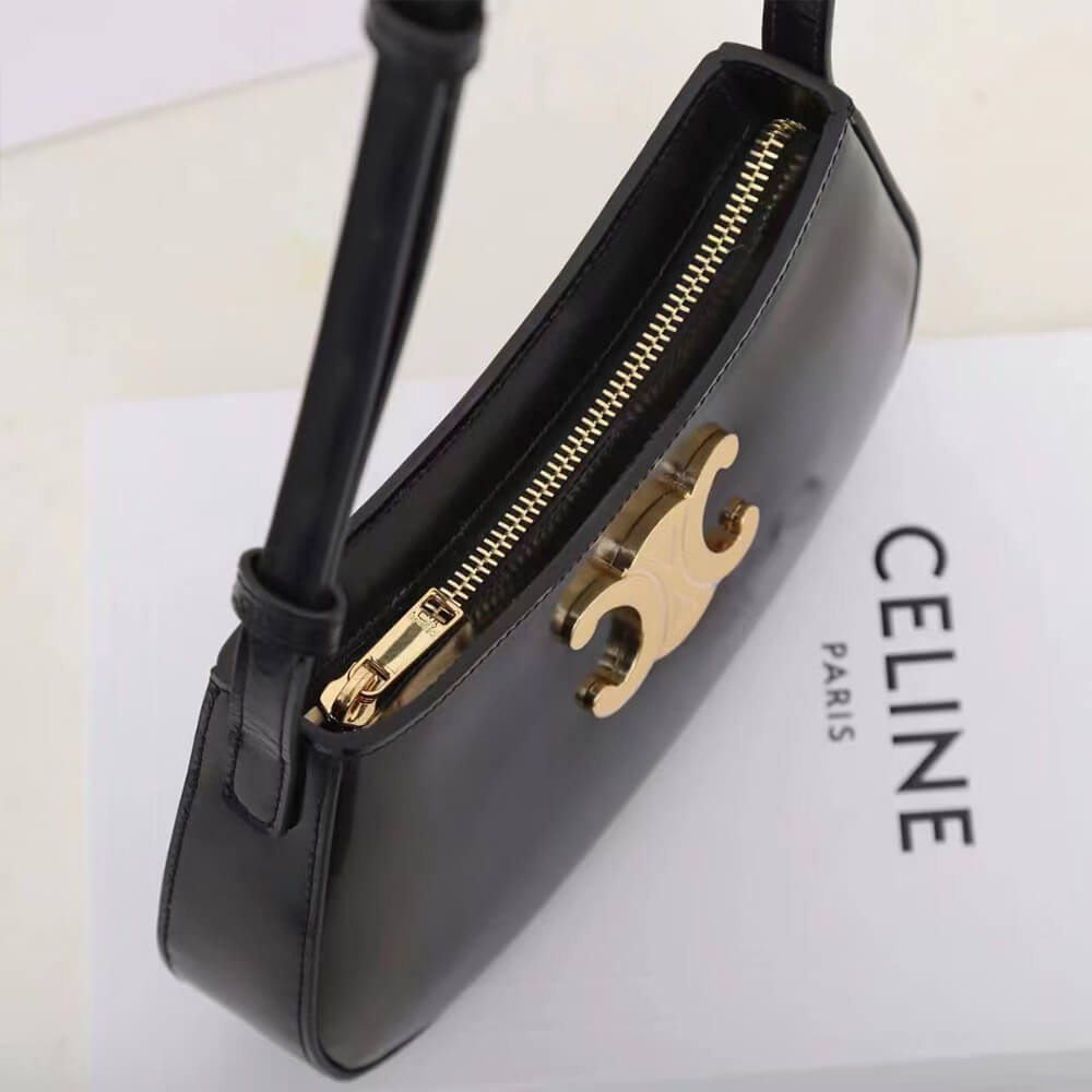 Celine Medium Tilly Bag in Black Shiny Calfskin - Replica Luxury Bags™