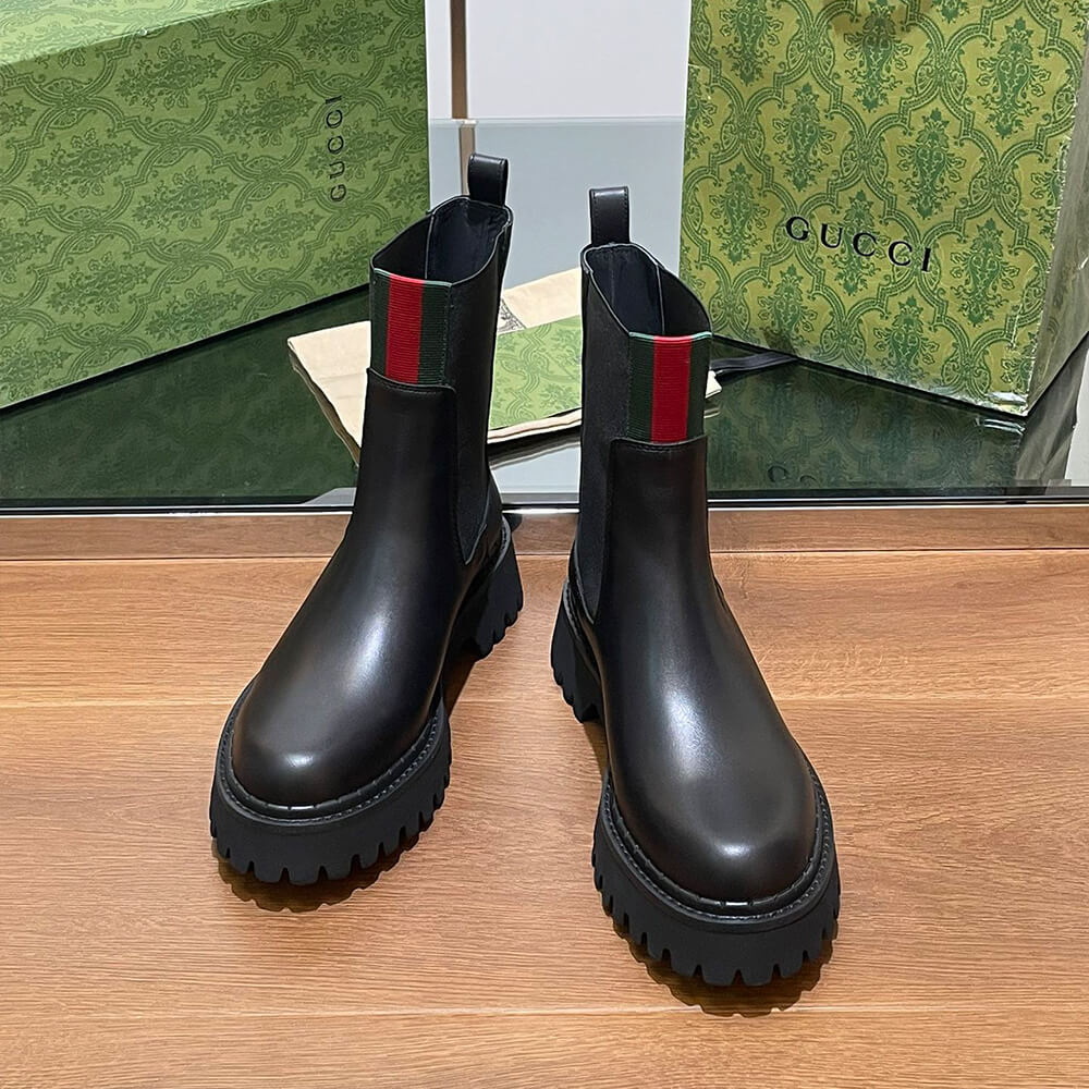 GUCCI Women s boot with Web Shoes - Replica Luxury Bags™