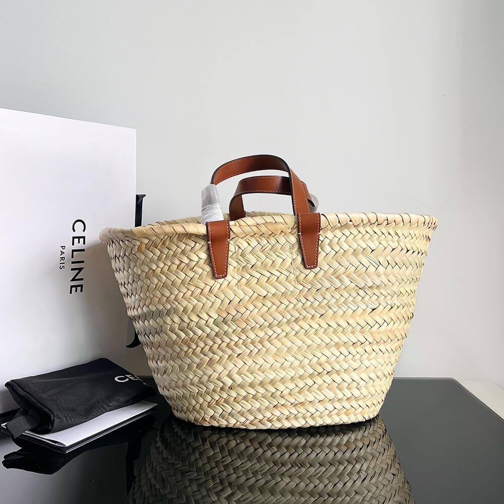 Teen Celine Classic Panier In Palm Leaves and Calfskin Bag - Replica Luxury Bags™