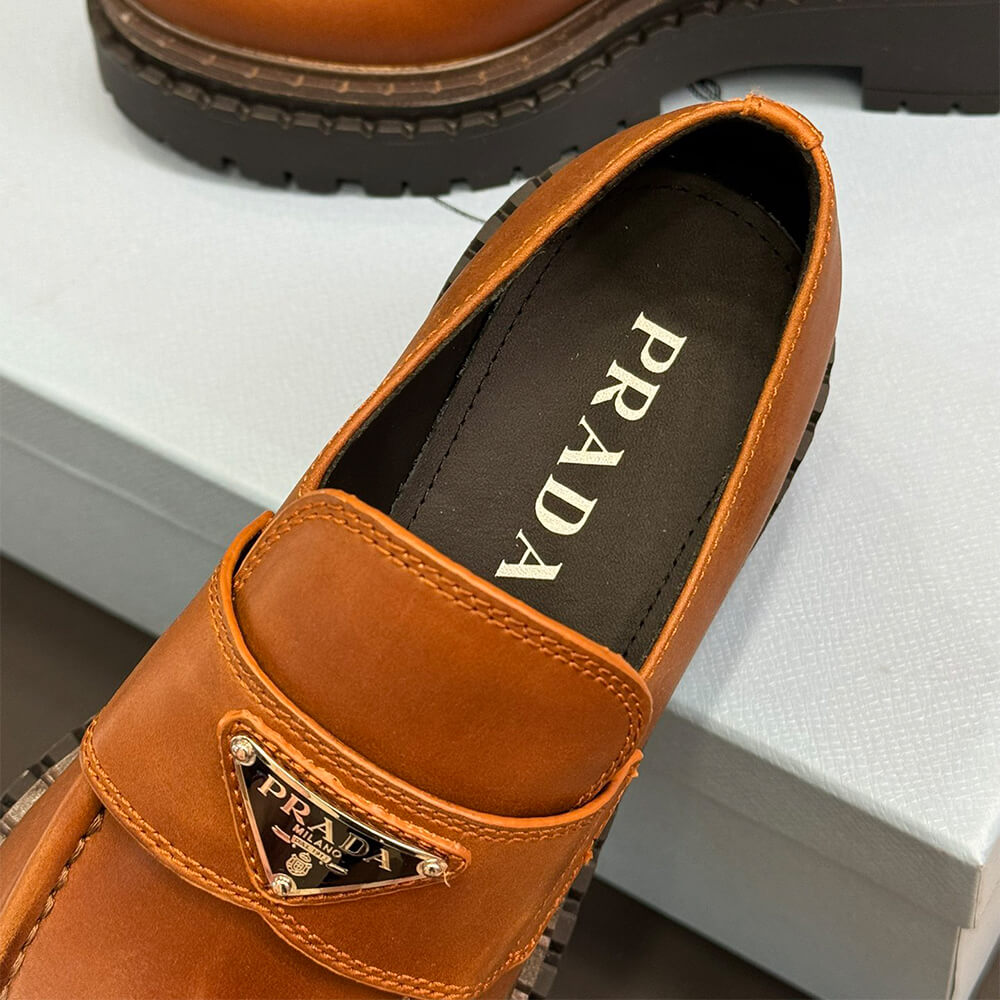 Prada Double Chocolate leather loafers Shoes - Replica Luxury Bags™
