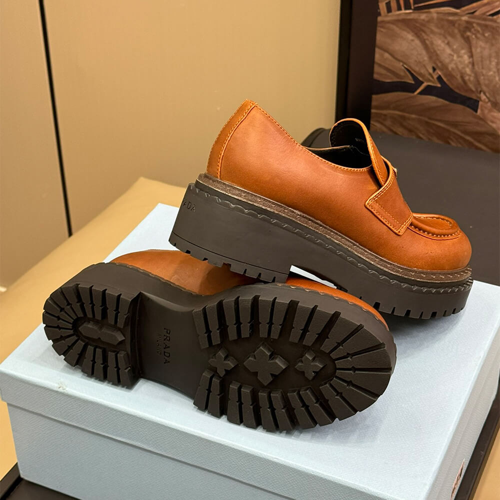 Prada Double Chocolate leather loafers Shoes - Replica Luxury Bags™