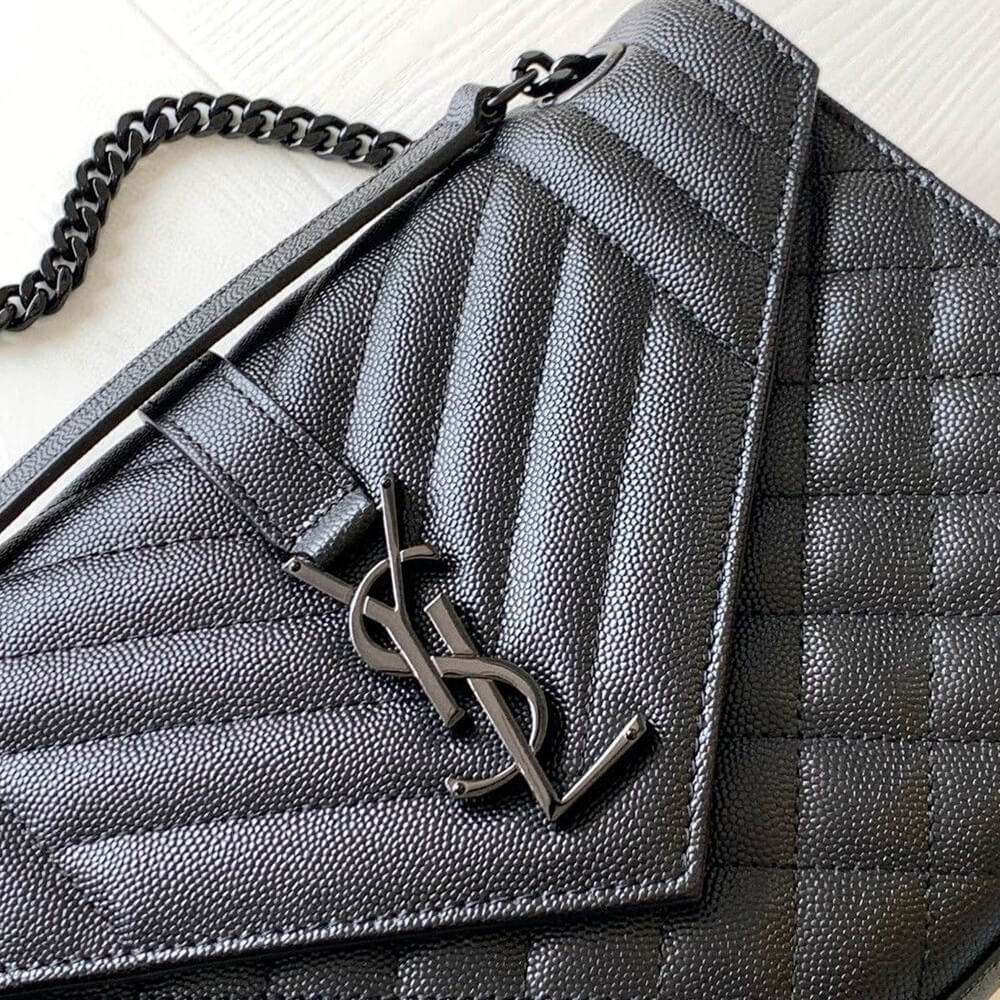 YSL Envelope Medium Bag in Quilted Grain De Poudre Embossed Leather - Replica Luxury Bags™