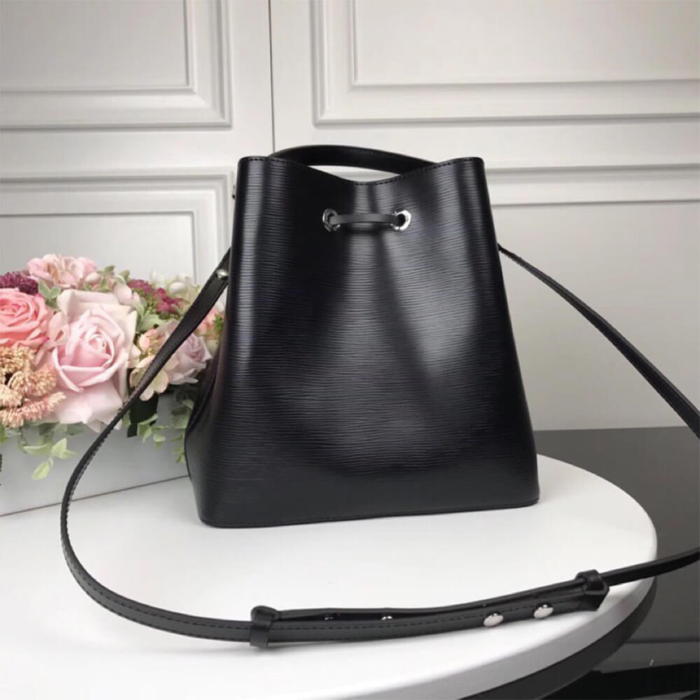 LV Neonoe MM Bucket Bag in Smooth Finish Black Leather - Replica Luxury Bags™