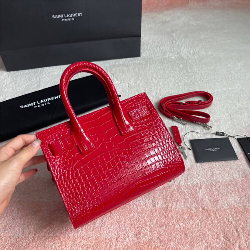 YSL Sac De Jour Nano Bag in Embossed Crocodile Shiny Leather - Replica Luxury Bags™