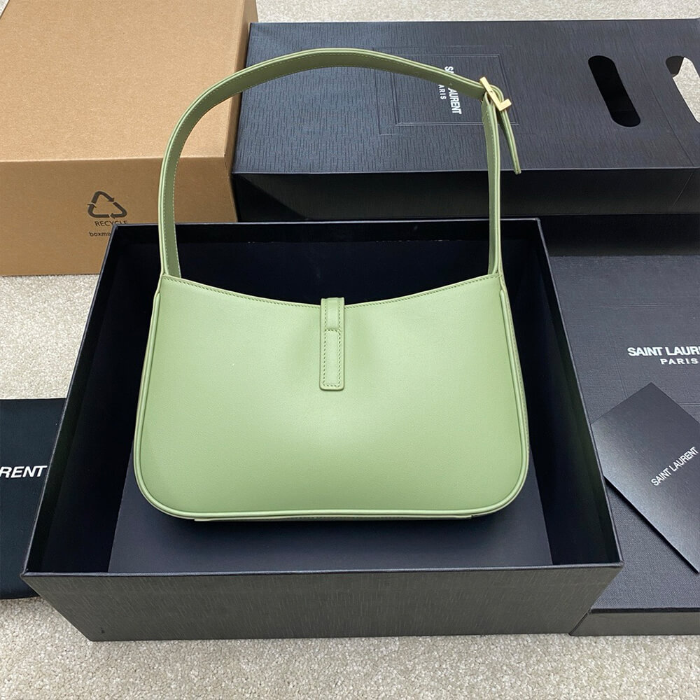YSL LE 5 A 7 Hobo Bag in Light Green Smooth Leather - Replica Luxury Bags™
