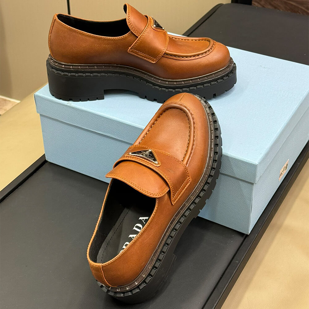 Prada Double Chocolate leather loafers Shoes - Replica Luxury Bags™