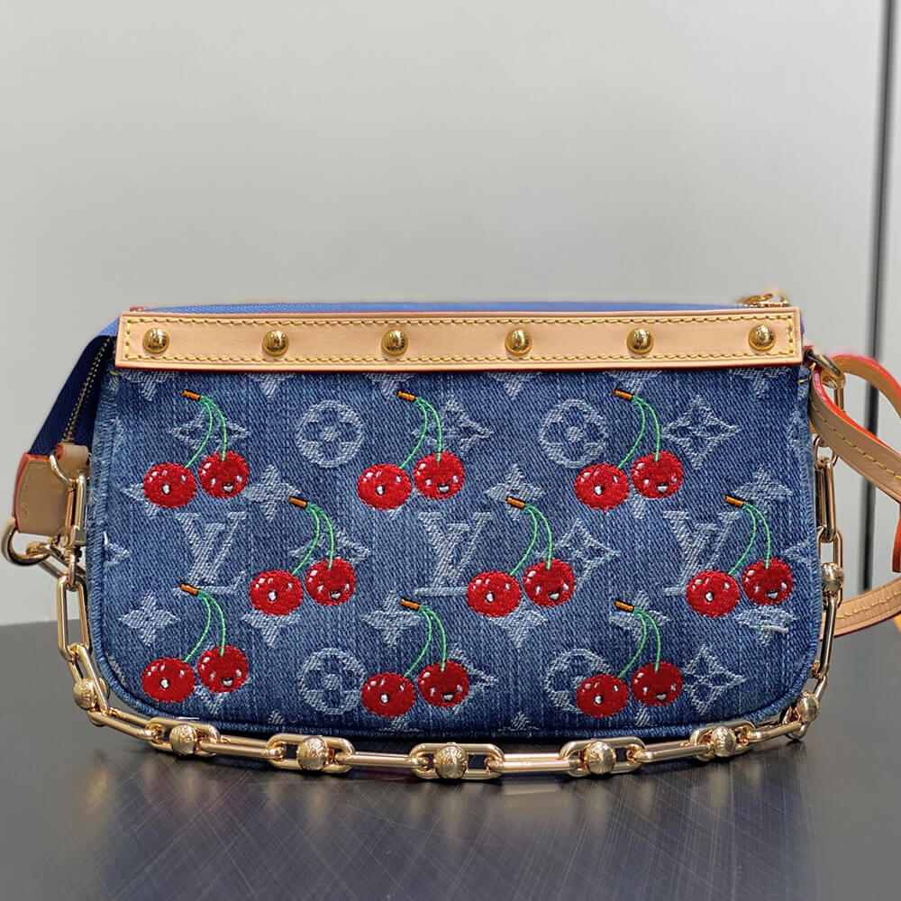 LV x TM Pochette Accessoires Monogram and Cherries Denim Bag - Replica Luxury Bags™