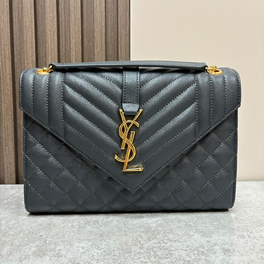YSL Envelope Medium Bag in Grained Leather - Replica Luxury Bags™