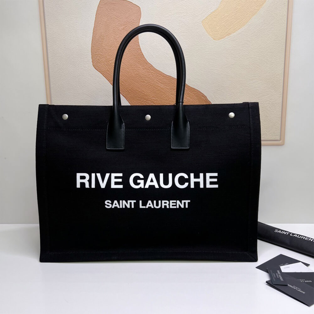 YSL Rive Gauche Tote Bag in Linen and Leather - Replica Luxury Bags™