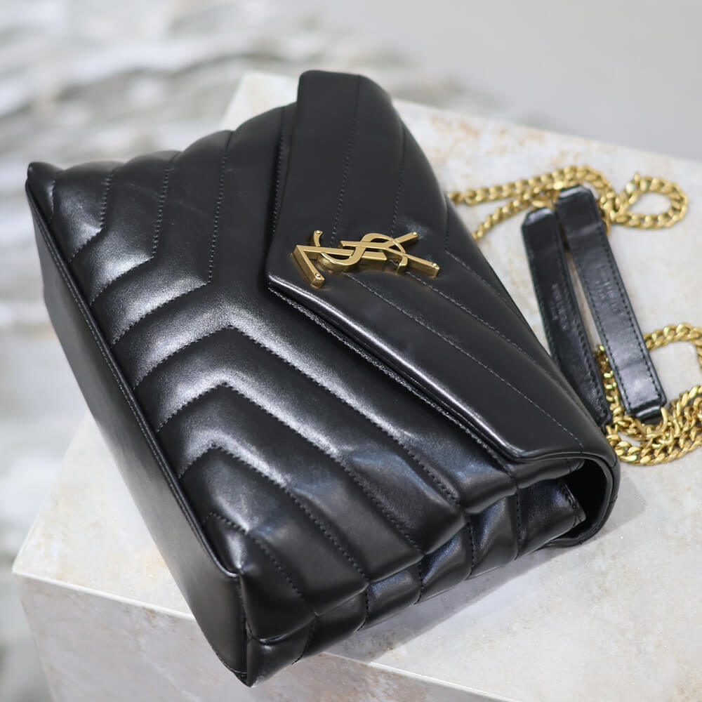 YSL Loulou Small Chain Bag in Black Leather Gold Hardware - Replica Luxury Bags™