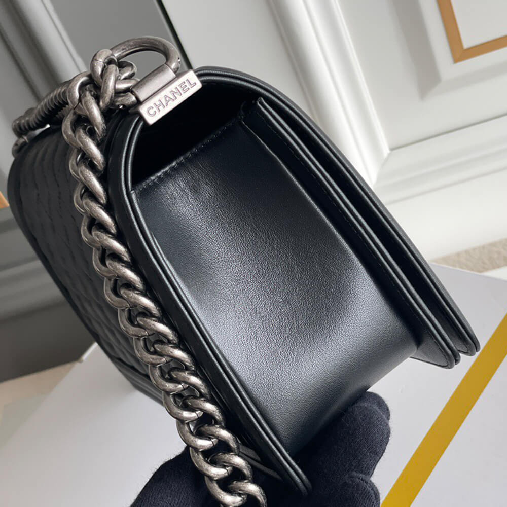 Boy Chanel Handbag in Black Calfskin and Silver Hardware - Replica Luxury Bags™