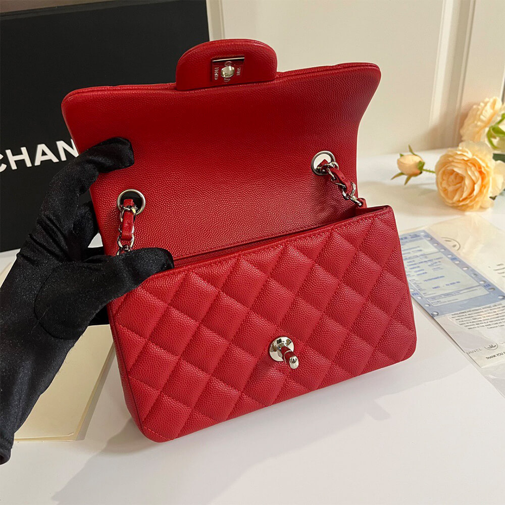 Chanel Mini Flap Bag in Red Caviar with Light Gold Hardware - Replica Luxury Bags™